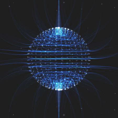 Abstract vector mesh background. Sphere of bioluminescent tentacles. Futuristic style card.