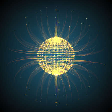Abstract vector mesh background. Sphere of bioluminescent tentacles. Futuristic style card.のイラスト素材