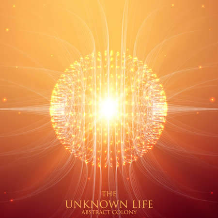 Abstract vector mesh background. Sphere of bioluminescent tentacles. Futuristic style card.のイラスト素材