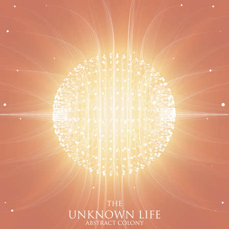 Abstract vector mesh background. Sphere of bioluminescent tentacles. Futuristic style card.のイラスト素材