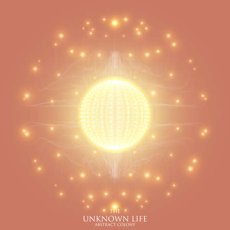 Abstract vector mesh background. Sphere of bioluminescent tentacles. Futuristic style card.のイラスト素材