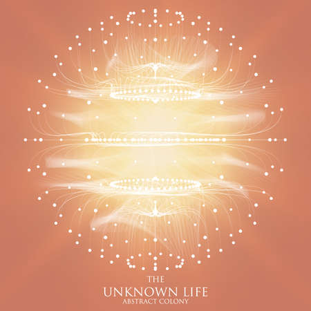 Abstract vector mesh background. Sphere of bioluminescent tentacles. Futuristic style card.のイラスト素材