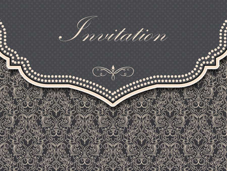 Invitation or wedding card with damask background and elegant floral elements.のイラスト素材