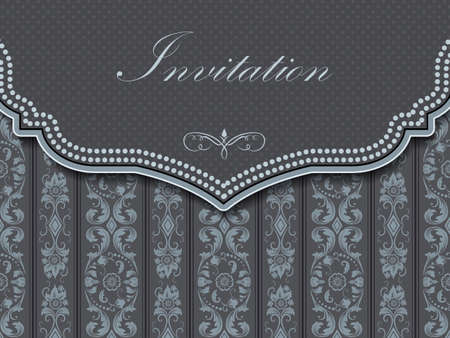 Invitation or wedding card with damask background and elegant floral elements.のイラスト素材