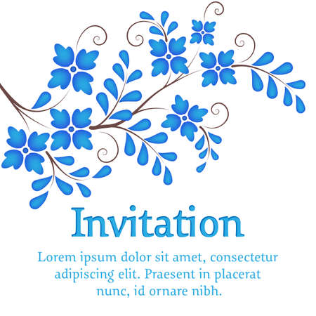 Invitation or wedding card with elegant blue flowers on the branch.のイラスト素材