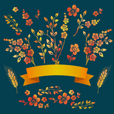 Set of floral watercolor elements.のイラスト素材