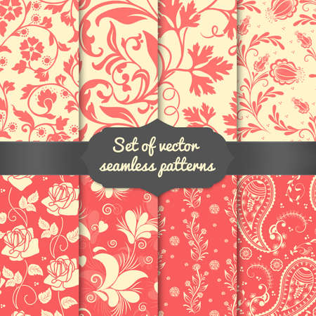 Set of vector flower seamless pattern elements.のイラスト素材