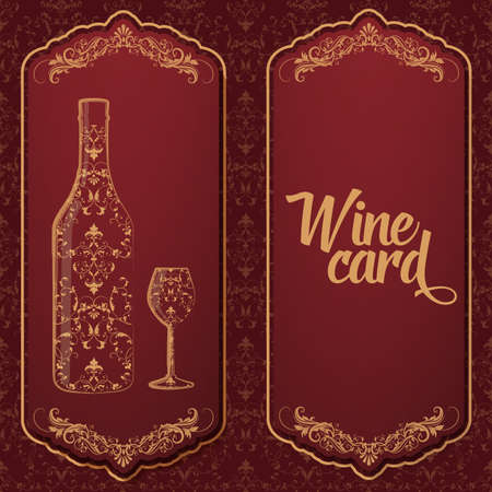 Vector wine card With bottle and glass on the one side and text on the other. のイラスト素材