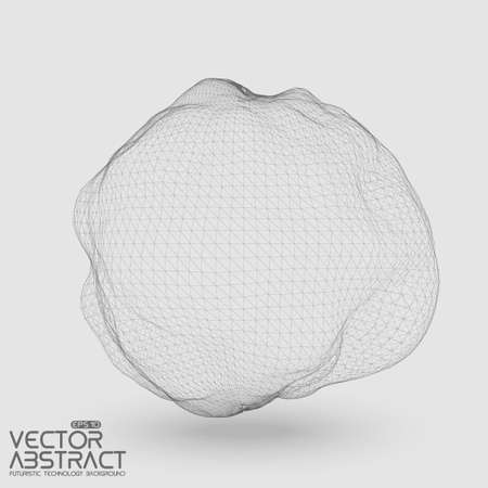 Abstract vector mesh distorted sphere constructed with connected points on light background. Futuristic technology style. Elegant background for business presentations.のイラスト素材
