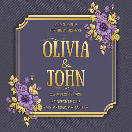 Wedding invitation card. Vector invitation card with sakura flower seamless pattern background and elegant frame with text.のイラスト素材