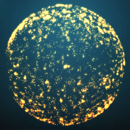 Abstract vector mesh sphere constructed with glowing points on dark background. Futuristic technology style. Elegant background for business presentations.のイラスト素材