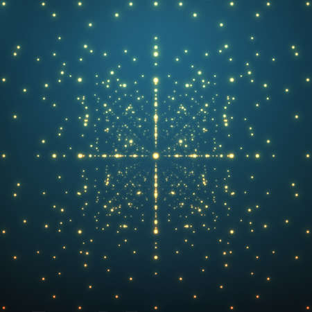 Abstract vector background. Matrix of glowing stars with illusion of depth and perspective.のイラスト素材