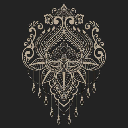 Vector abstract floral elements in indian mehndi style. Abstract henna floral vector illustration. Design element.のイラスト素材