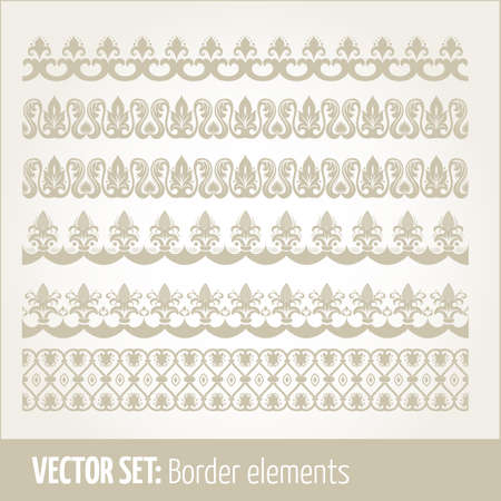 Vector set of border elements and page decoration elements. Border decoration elements patterns. Ethnic borders vector illustrations.のイラスト素材