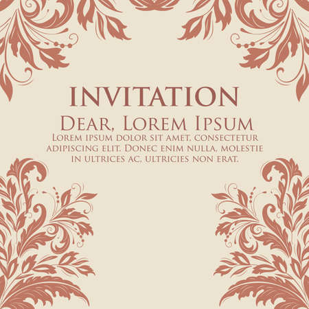 Wedding invitation and announcement card with floral background artwork. Elegant ornate floral background. Floral background and elegant flower elements. Design template.のイラスト素材