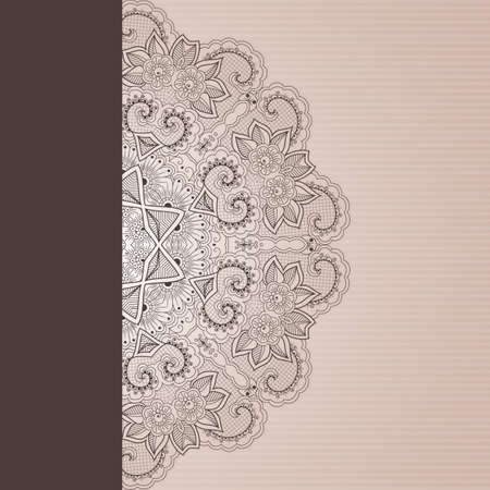 Wedding invitation and announcement card with ornamental round lace with arabesque elements. Mehndi style. Orient traditional ornament.  round colored floral ornament.のイラスト素材