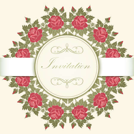 Wedding invitation and announcement card with ornamental round lace with arabesque elements. Mehndi style. Orient traditional ornament.  round colored floral ornament.のイラスト素材