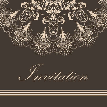 Wedding invitation and announcement card with ornamental round lace with arabesque elements. Mehndi style. Orient traditional ornament.  round colored floral ornament.のイラスト素材