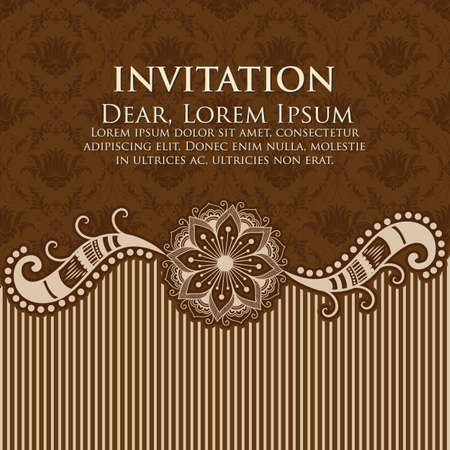 Wedding invitation and announcement card with vintage background artwork. Elegant ornate damask background. Elegant floral abstract ornament. Design template.のイラスト素材