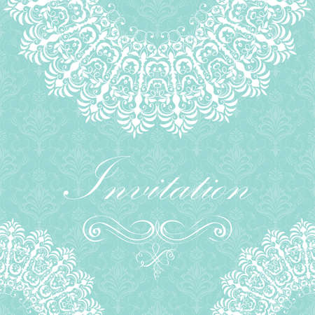 Wedding invitation and announcement card with ornamental round lace with arabesque elements. Mehndi style. Orient traditional ornament.  round colored floral ornament.のイラスト素材