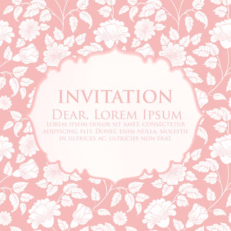 Wedding invitation and announcement card with floral background artwork. Elegant ornate floral background. Floral background and elegant flower elements. Design template.のイラスト素材