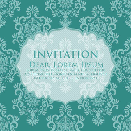 Wedding invitation and announcement card with vintage background artwork. Elegant ornate damask background. Elegant floral abstract ornament. Design template.のイラスト素材