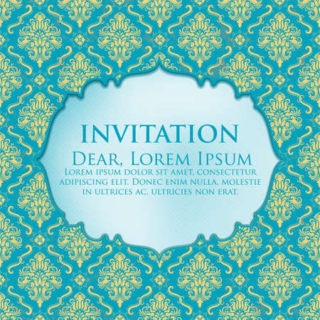 Wedding invitation and announcement card with vintage background artwork. Elegant ornate damask background. Elegant floral abstract ornament. Design template.のイラスト素材