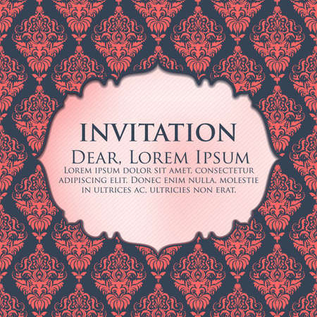 Wedding invitation and announcement card with vintage background artwork. Elegant ornate damask background. Elegant floral abstract ornament. Design template.のイラスト素材