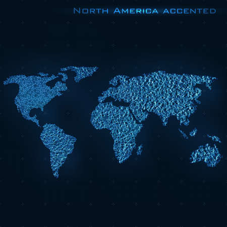 World abstract map. North America accented. Vector background. Futuristic style card. Elegant background for business presentations. Lines, point, planes in 3d space.のイラスト素材