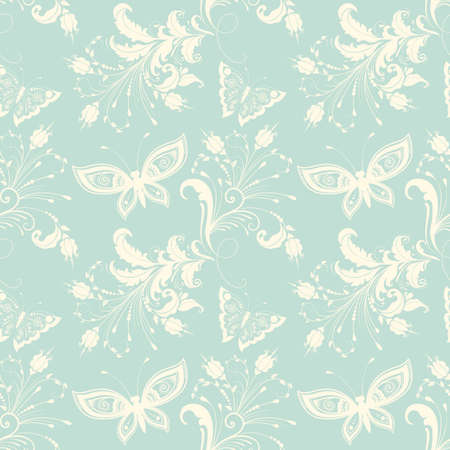 Vector flower seamless pattern background. Elegant texture for backgrounds. With butterfly and flowers.のイラスト素材