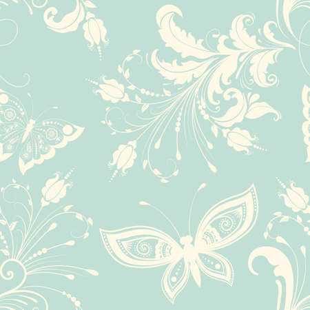 Vector flower seamless pattern element. Elegant texture for backgrounds. With butterfly and flowers.のイラスト素材