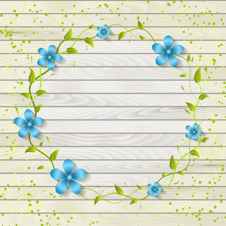 Wedding invitation and announcement card with floral elements on wooden background. Elegant ornate floral elements. Design template.のイラスト素材