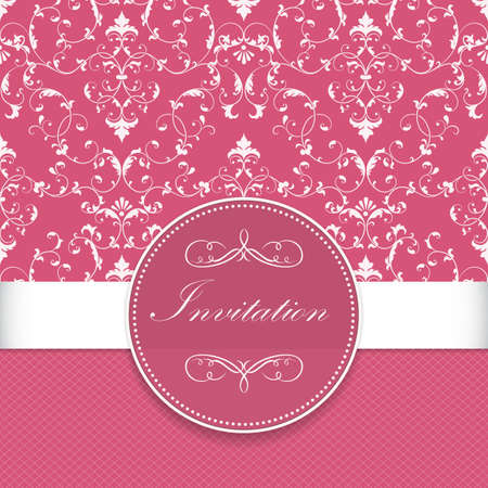 Wedding invitation and announcement card with vintage background artwork. Elegant ornate damask background. Elegant floral abstract ornament. Design template.のイラスト素材