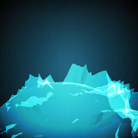 Abstract vector polygonal cyber sphere. Triangle spherical mesh background. Futuristic 3D illuminated distorted sphere of glowing particles and polygons. Digital splash. UI or HUD element.のイラスト素材