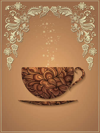 Vector coffee background with floral pattern elements. eps10のイラスト素材