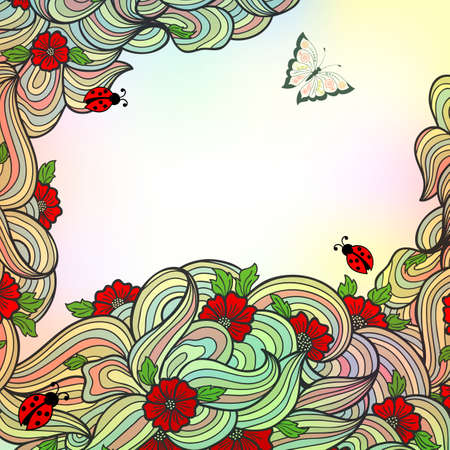 Wedding invitation and announcement card with floral background artwork. Elegant ornate floral background. Floral background and elegant flower elements. Design template.のイラスト素材