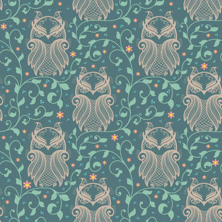 Vector abstract pattern element with floral elements in Indian mehndi style. Abstract owl henna floral vector illustration.のイラスト素材