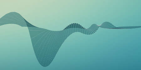 Abstract vector wave mesh background. Point cloud array. Chaotic light waves. Technological cyberspace background. Cyber waves.のイラスト素材