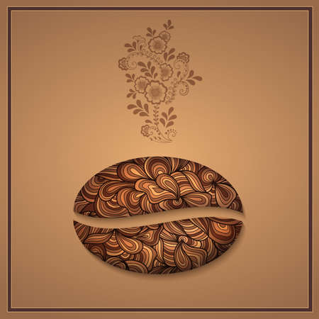 Vector coffee background with floral pattern elements. Template for card or menu. Elegant coffee vector elements. Design elements.のイラスト素材