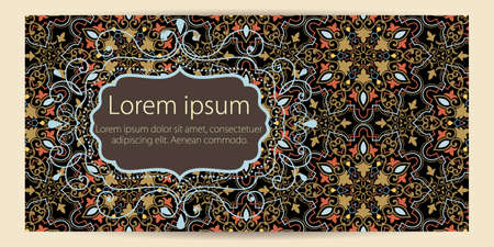 Wedding invitation and announcement card with ornament in Arabian style. Arabesque pattern. Eastern ethnic ornament. Elegant texture for backgrounds. Design template.のイラスト素材