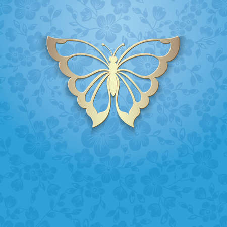 Vector abstract butterfly on elegant flower background. Invitation card.のイラスト素材