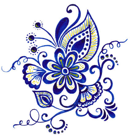 Vector illustration of mehndi ornament. Traditional indian style, ornamental floral elements for henna tattoo, stickers, mehndi and yoga design, cards and prints. Abstract floral vector illustration.のイラスト素材