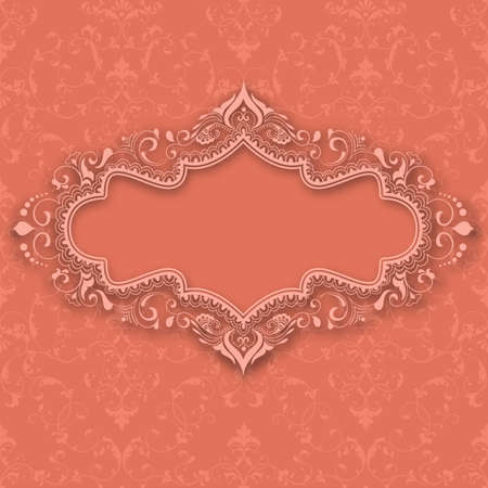 Wedding invitation and announcement card with vintage background artwork. Elegant ornate damask background. Elegant floral abstract ornament. Design template.のイラスト素材