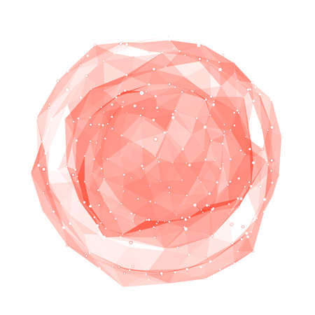 Abstract vector polygonal cyber sphere. Triangle spherical mesh background. Futuristic 3D illuminated distorted sphere of glowing particles and polygons. Digital splash. UI or HUD element.のイラスト素材