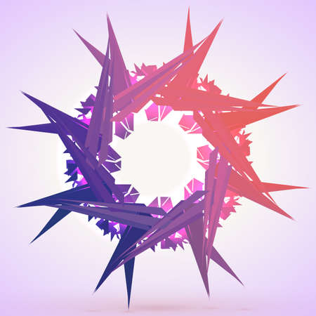 Abstract vector mesh star. Chaotically connected points and polygons flying in space. Flying debris. Futuristic technology style card. Lines, points, circles and planes. Futuristic design.のイラスト素材