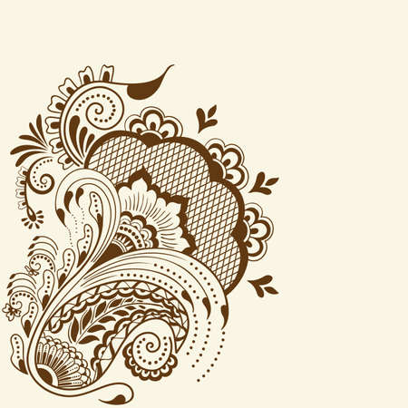 Vector illustration of mehndi ornament. Traditional indian style, ornamental floral elements for henna tattoo, stickers, mehndi and yoga design, cards and prints. Abstract floral vector illustration.のイラスト素材
