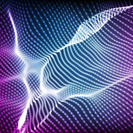 Abstract vector violet wave mesh background. Point cloud array. Chaotic light waves. Technological...
