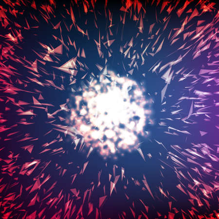 Abstract vector polygonal cyber sphere. Triangle spherical mesh background. Futuristic 3D illuminated distorted sphere of glowing particles and polygons. Digital splash. UI or HUD element.のイラスト素材
