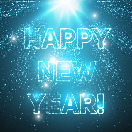Abstract vector Happy New Year background. Explosion of glowing particles and light rays. Futuristic technology style. Elegant background for business presentations or gift cards.EPS10のイラスト素材