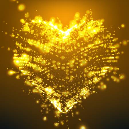 Abstract background with glowing heart. Cloud of yellow shining points in the shape of a heart. Futuristic style card. Eps10のイラスト素材